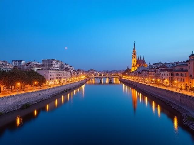 Skyline von Zaragoza bei dämmerung
