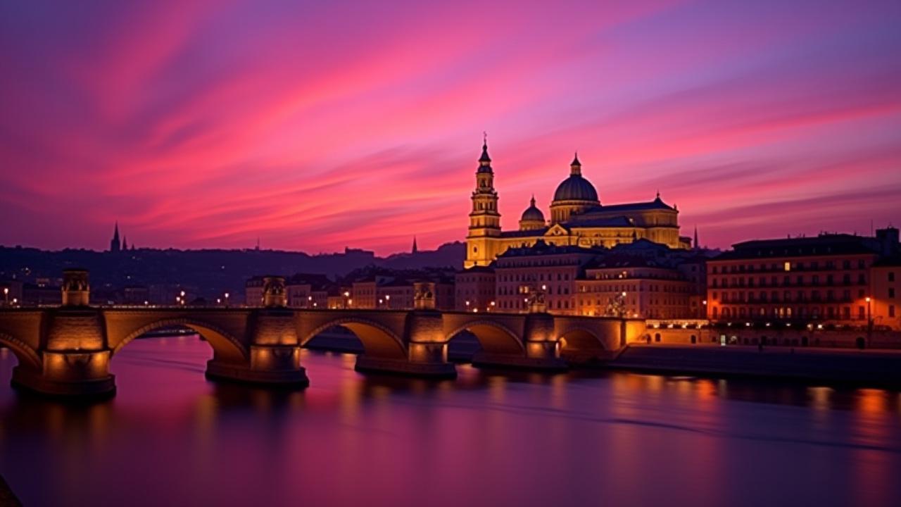 Blick über die Dächer von Zaragoza bei Sonnenuntergang