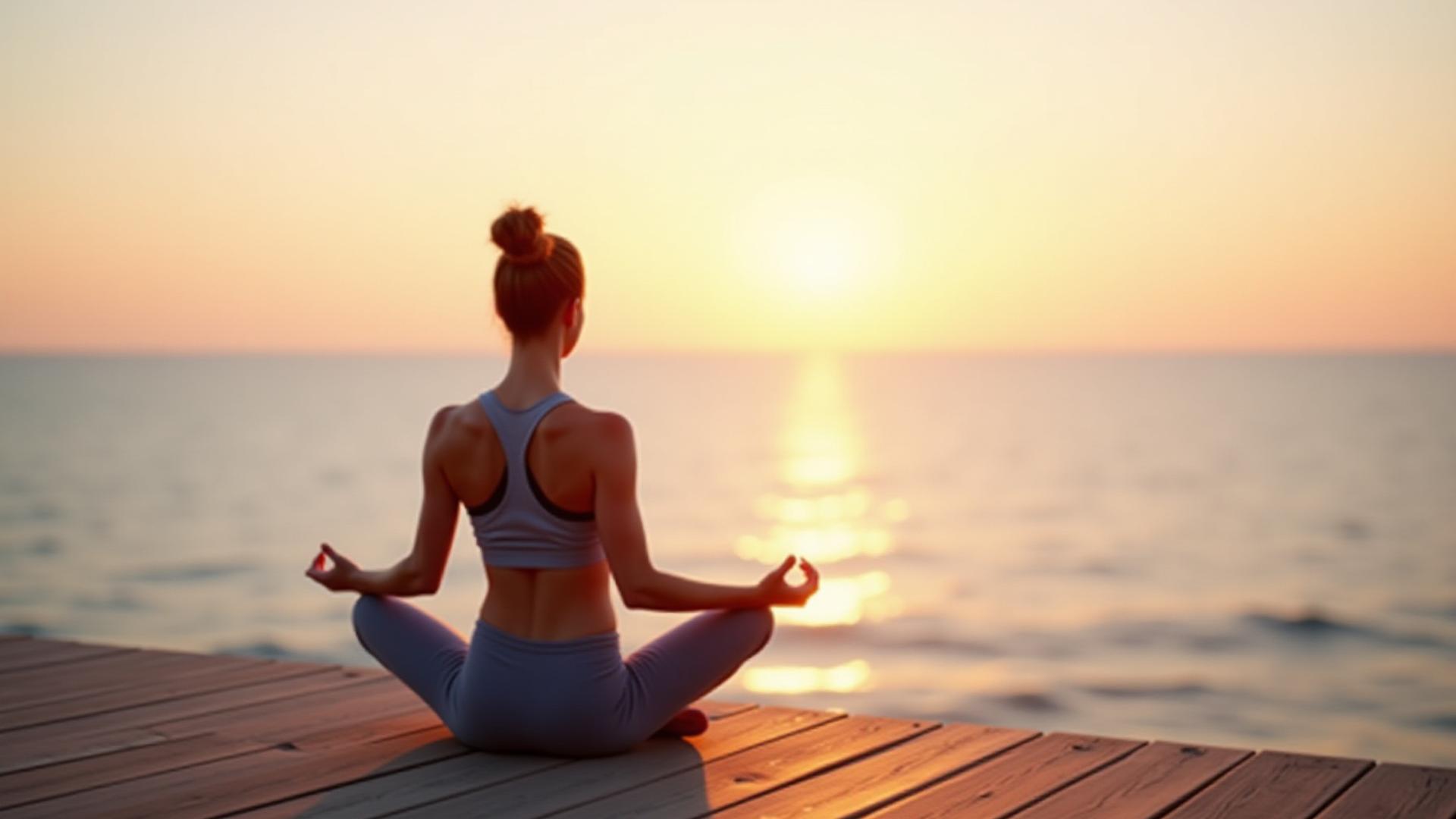 Stille Meditation bei Sonnenaufgang mit Blick auf das Meer